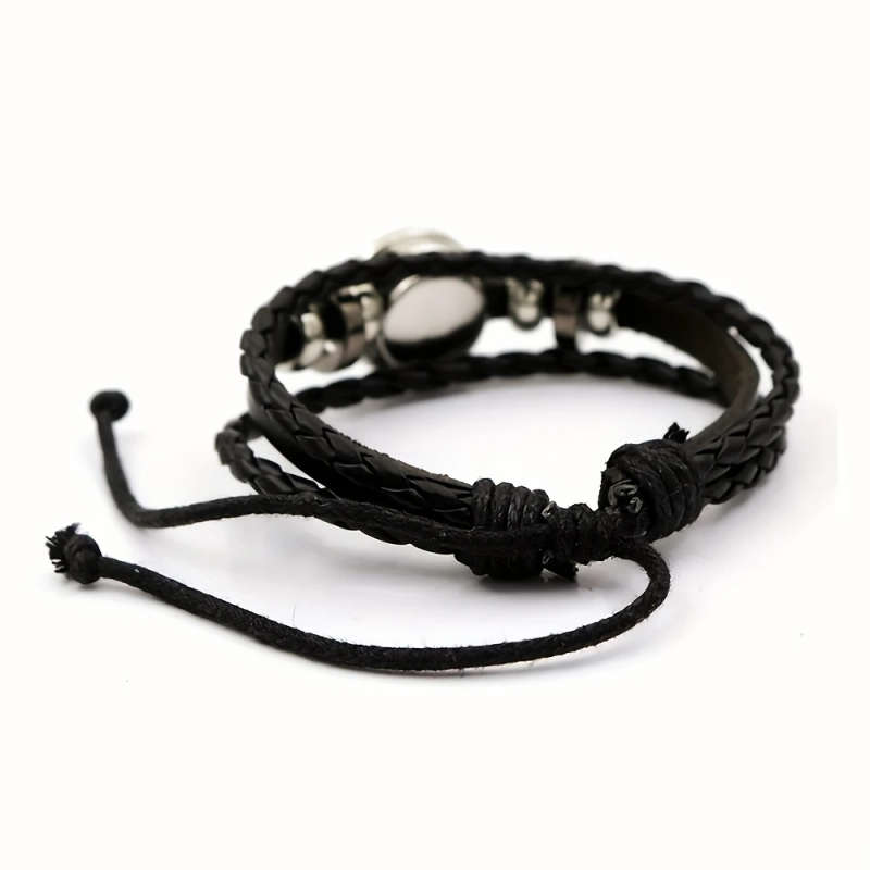 1pc Retro Style Compass Pattern Multi-Layer Artificial Crystal Beaded Faux Leather Men's Adjustable