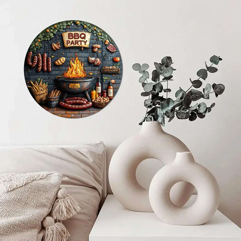 1pc Charming BBQ-Themed 20.32x20.32cm Aluminum Wall Sign Perfect for Kitchen Living Room Office Deco