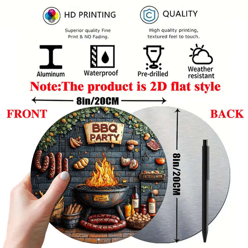 1pc Charming BBQ-Themed 20.32x20.32cm Aluminum Wall Sign Perfect for Kitchen Living Room Office Deco