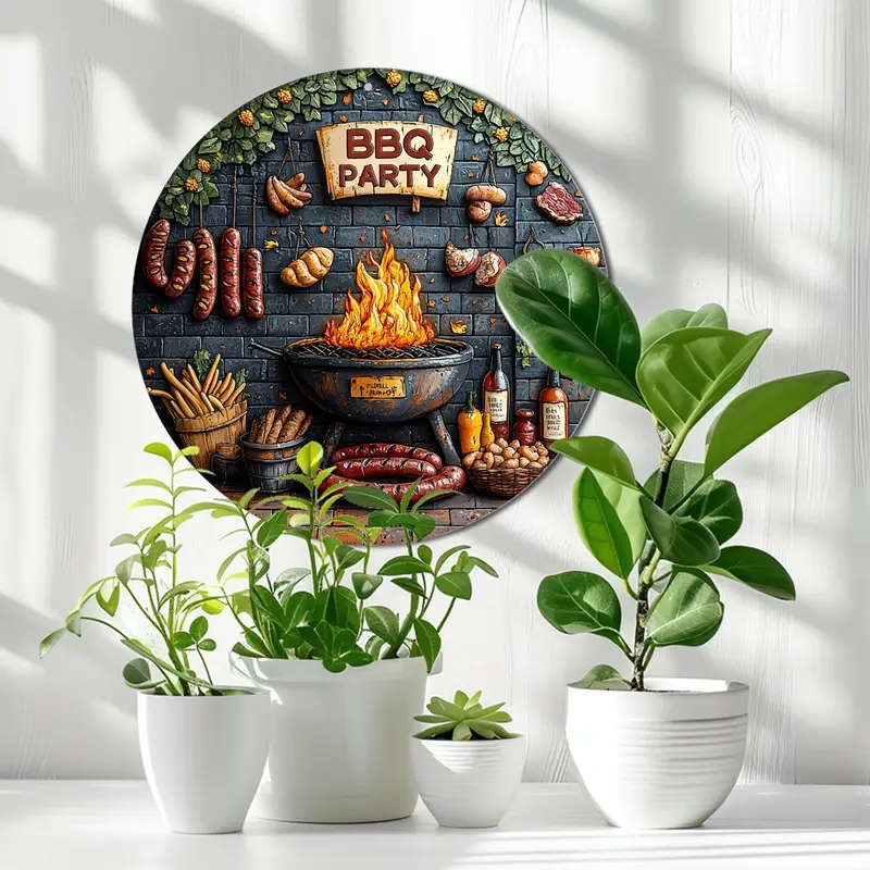1pc Charming BBQ-Themed 20.32x20.32cm Aluminum Wall Sign Perfect for Kitchen Living Room Office Deco