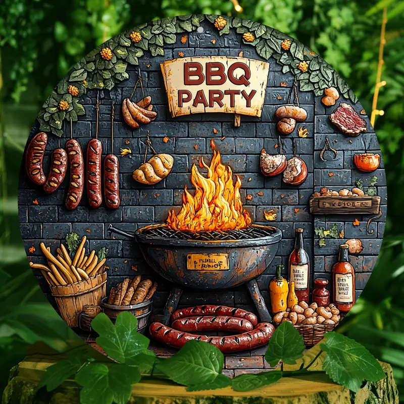 1pc Charming BBQ-Themed 20.32x20.32cm Aluminum Wall Sign Perfect for Kitchen Living Room Office Deco