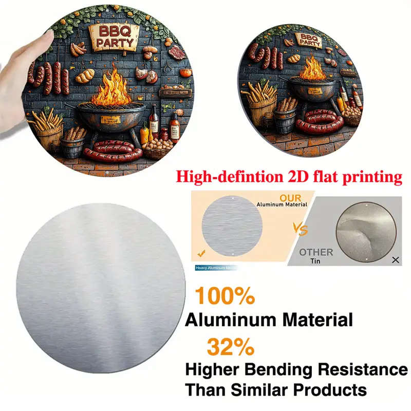 1pc Charming BBQ-Themed 20.32x20.32cm Aluminum Wall Sign Perfect for Kitchen Living Room Office Deco