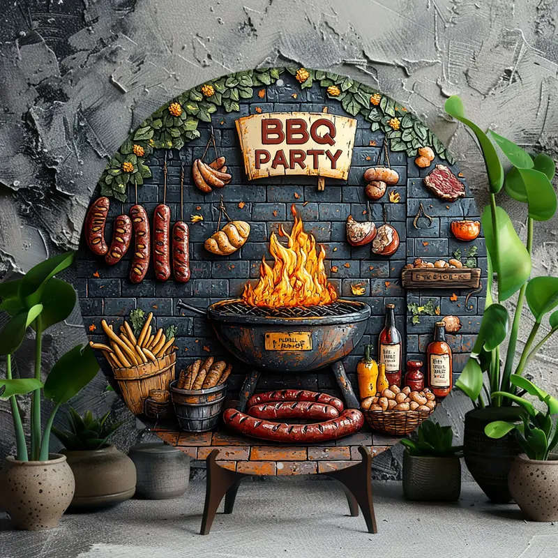 1pc Charming BBQ-Themed 20.32x20.32cm Aluminum Wall Sign Perfect for Kitchen Living Room Office Deco