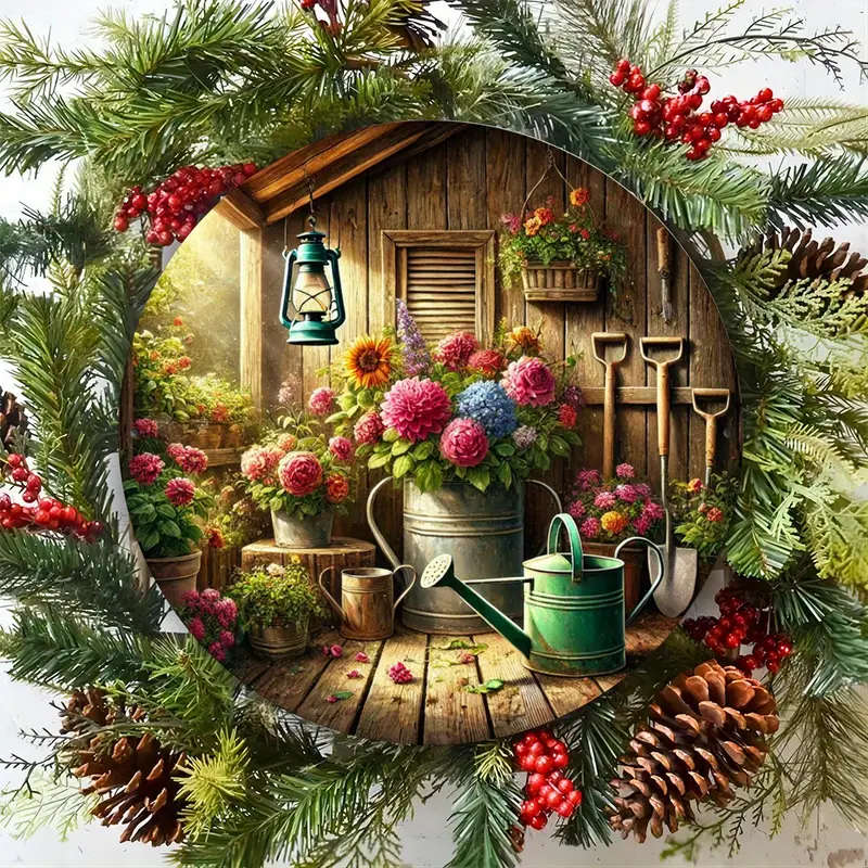 1pc Vintage Garden Metal Tin Sign Floral Gardening Tools Design Perfect for Home Cafe Restaurant and