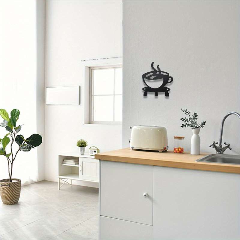 3-Hook Metal Black Coffee Cup Shaped Key Holder Easy Install Wall Mount Rack Casual Style Kitchen