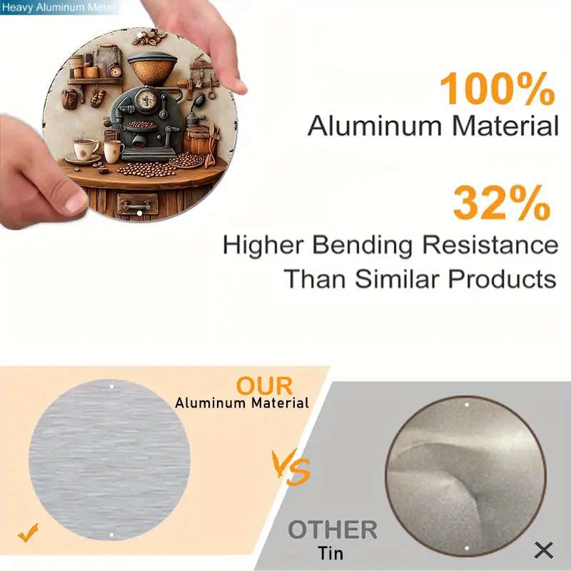 1pc 20x20cm 2D Round Aluminum Metal Sign Coffee Beans and Machine Decorations Metal Signs For Office