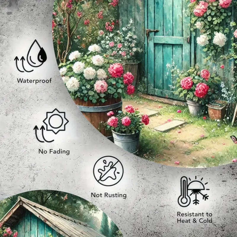 1pc Vintage Floral Watercolor Art Metal Sign Iron 19.81cm Round Wall Decor Rustic Garden Shed HD Pri