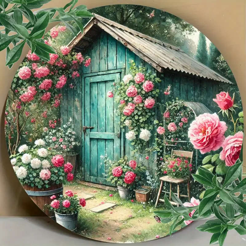 1pc Vintage Floral Watercolor Art Metal Sign Iron 19.81cm Round Wall Decor Rustic Garden Shed HD Pri