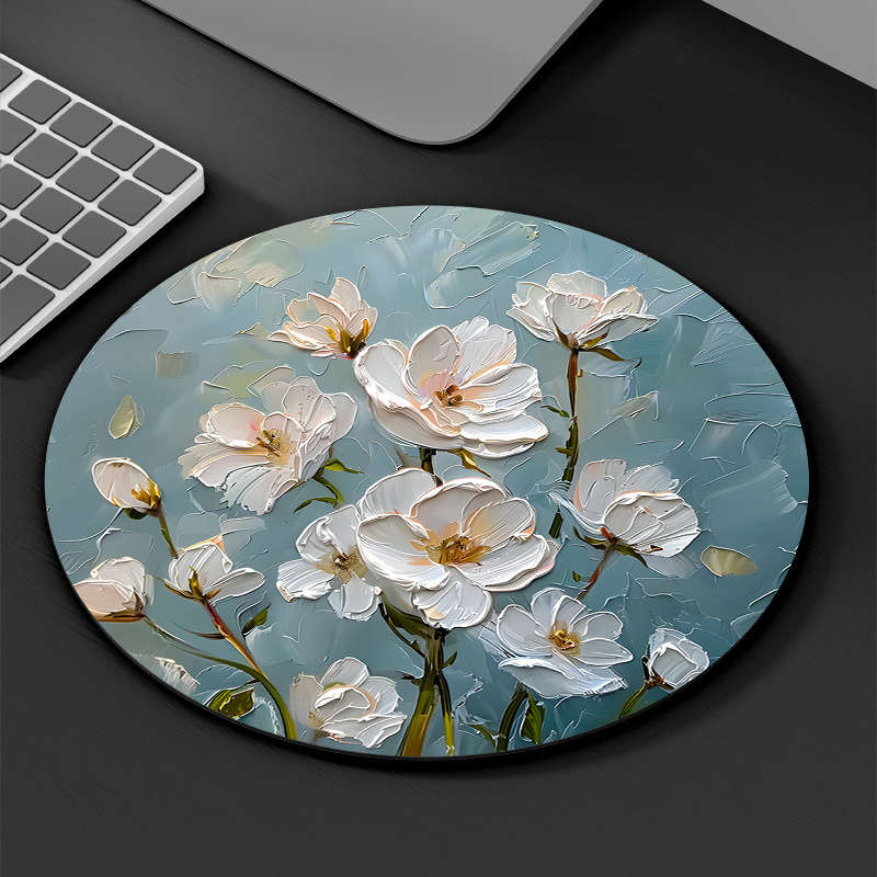 1pc Random Placement Print Lily Pattern Round Portable Mouse Pad Computer Office Desk Mat