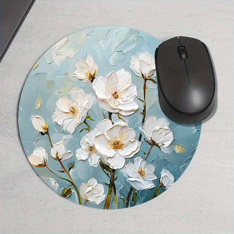 1pc Random Placement Print Lily Pattern Round Portable Mouse Pad Computer Office Desk Mat