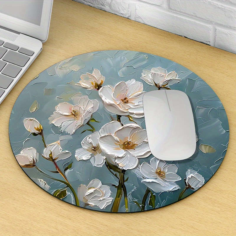 1pc Random Placement Print Lily Pattern Round Portable Mouse Pad Computer Office Desk Mat