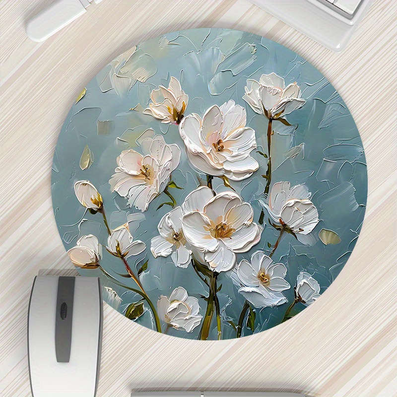 1pc Random Placement Print Lily Pattern Round Portable Mouse Pad Computer Office Desk Mat