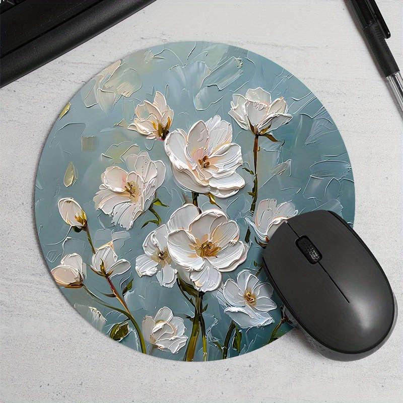 1pc Random Placement Print Lily Pattern Round Portable Mouse Pad Computer Office Desk Mat