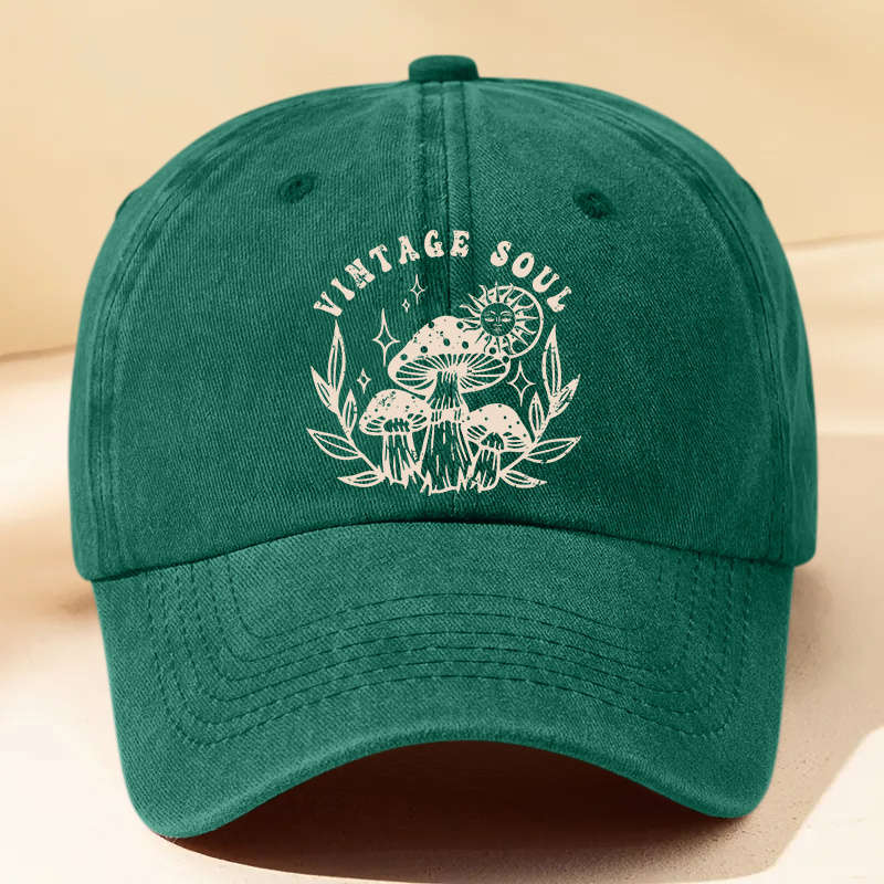 1pc Vintage-Inspired Washed Baseball Cap with Cartoon Mushroom Letter Print Adjustable Lightwe