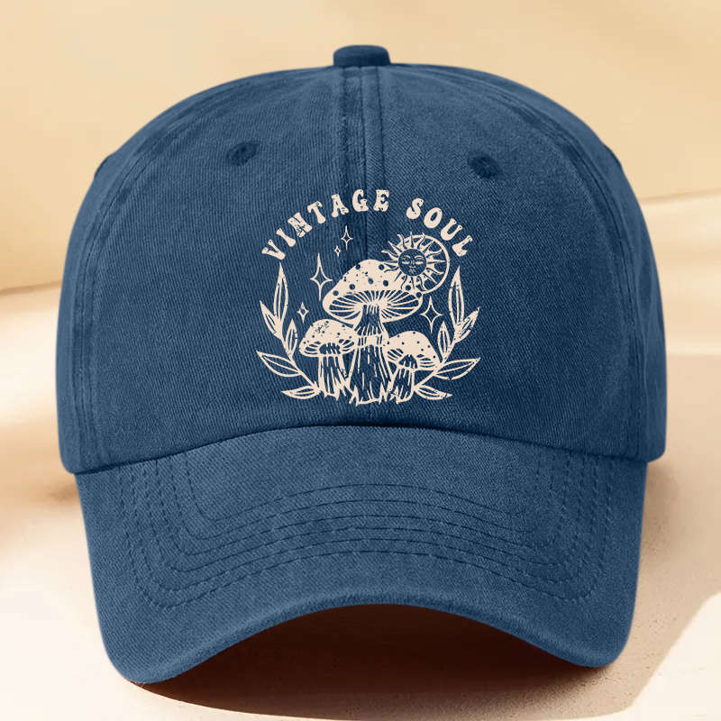 1pc Vintage-Inspired Washed Baseball Cap with Cartoon Mushroom Letter Print Adjustable Lightwe