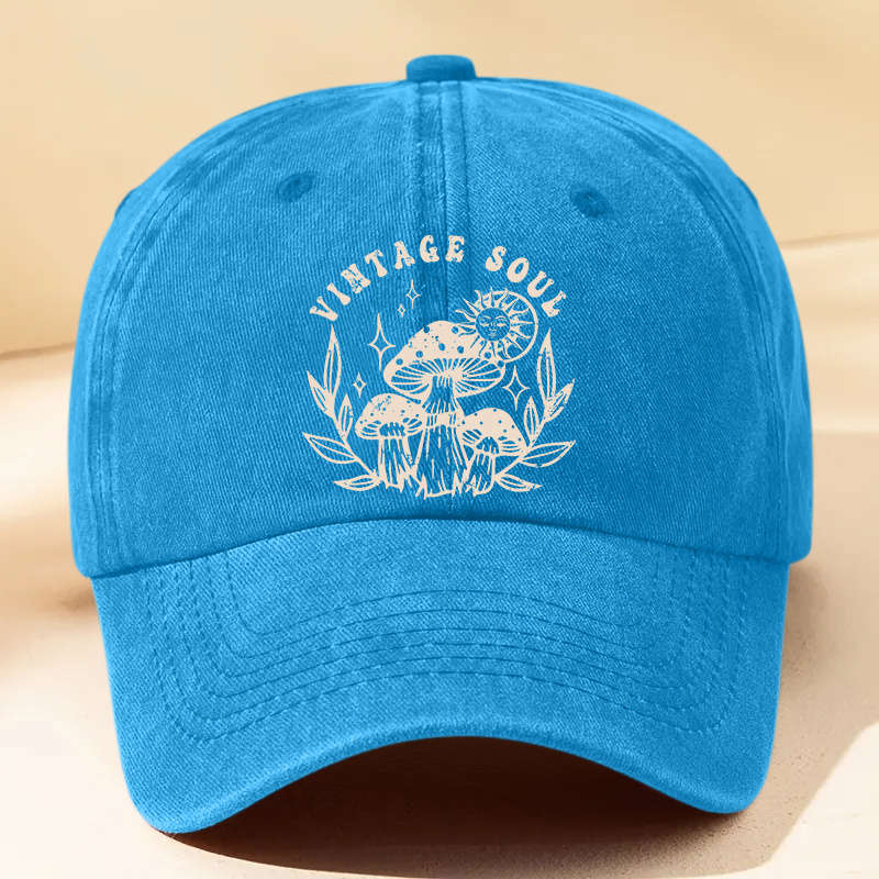 1pc Vintage-Inspired Washed Baseball Cap with Cartoon Mushroom Letter Print Adjustable Lightwe