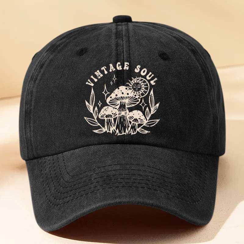 1pc Vintage-Inspired Washed Baseball Cap with Cartoon Mushroom Letter Print Adjustable Lightwe