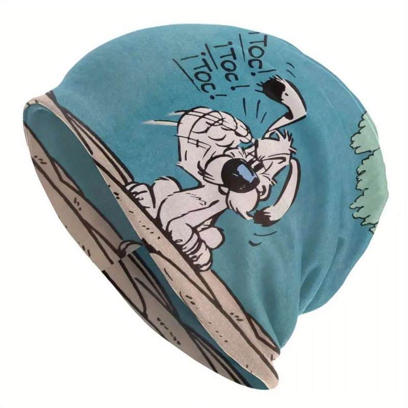 1pc Fashionable Cartoon Dog Print Beanie for Men Soft Polyester Stretch Knit Hat with Elastane
