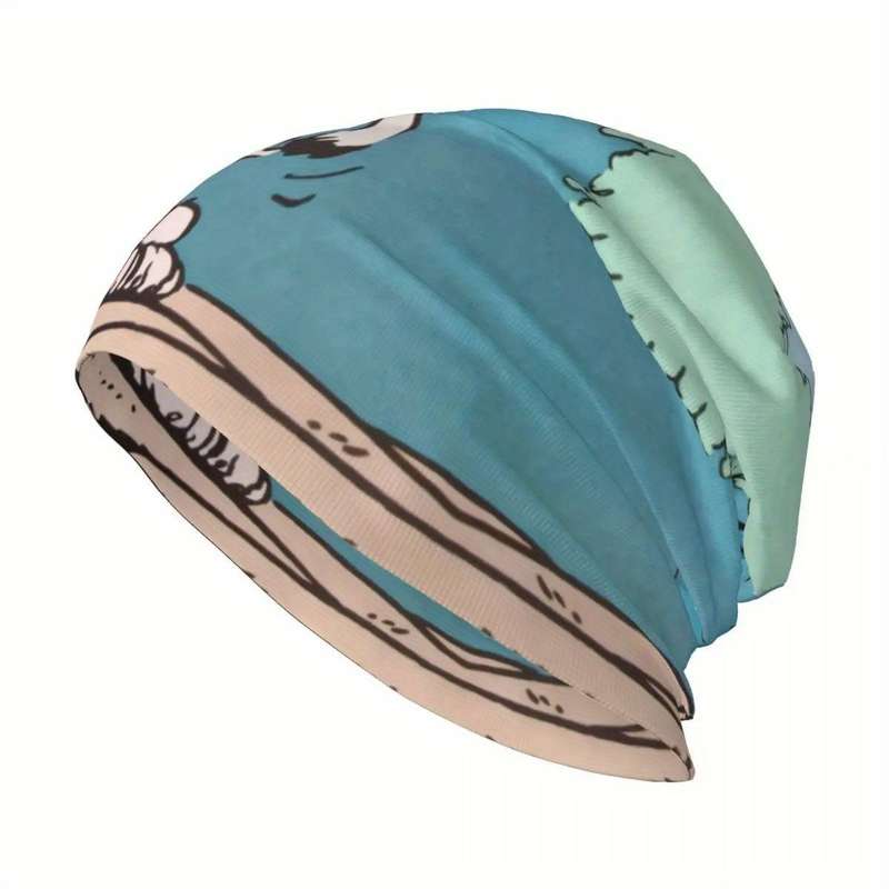 1pc Fashionable Cartoon Dog Print Beanie for Men Soft Polyester Stretch Knit Hat with Elastane