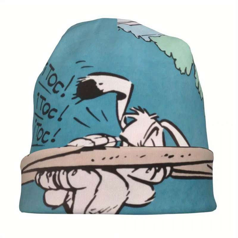1pc Fashionable Cartoon Dog Print Beanie for Men Soft Polyester Stretch Knit Hat with Elastane