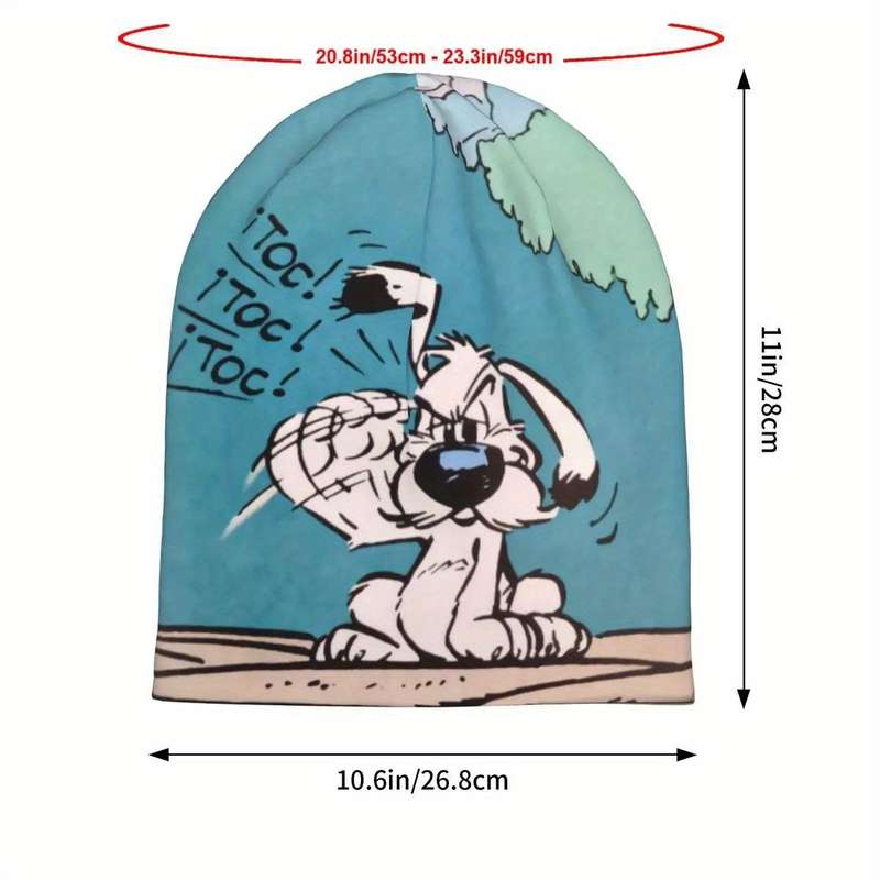 1pc Fashionable Cartoon Dog Print Beanie for Men Soft Polyester Stretch Knit Hat with Elastane