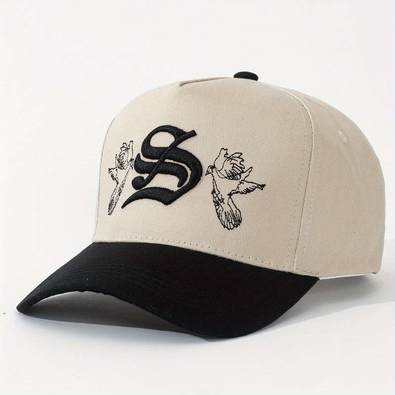 1pc Gothic Style S Letter 3D Embroidered Dad Cap Peace Dove Flat Embroidery Street Party Fash