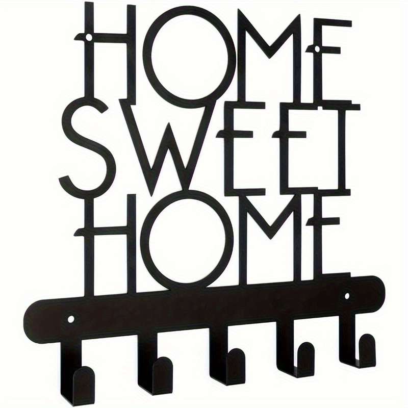 Home Sweet Home" Wall-Mounted Key Holder with 5 HooksDecorative Metal Organizer for Keys Coats