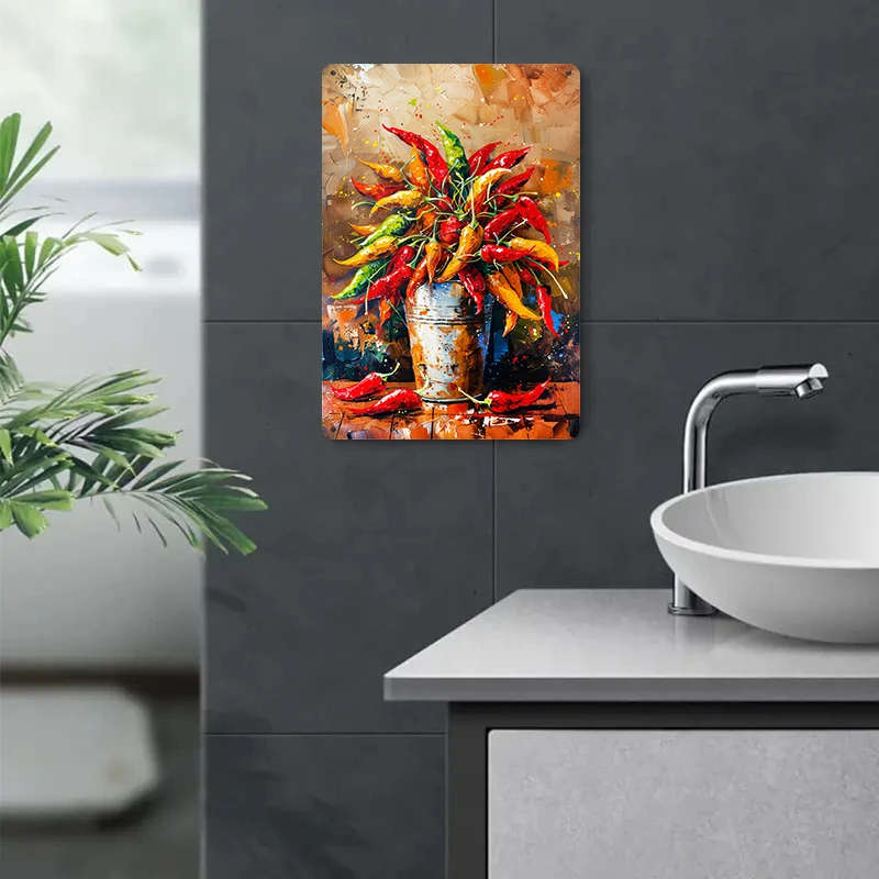 1pc Colorful Chili Pepper Aluminum Wall Art Vintage-Inspired Metal Sign 20.32x30.48cm Fine Print Qua