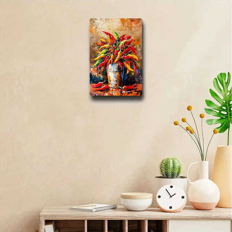 1pc Colorful Chili Pepper Aluminum Wall Art Vintage-Inspired Metal Sign 20.32x30.48cm Fine Print Qua
