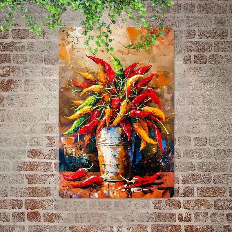 1pc Colorful Chili Pepper Aluminum Wall Art Vintage-Inspired Metal Sign 20.32x30.48cm Fine Print Qua
