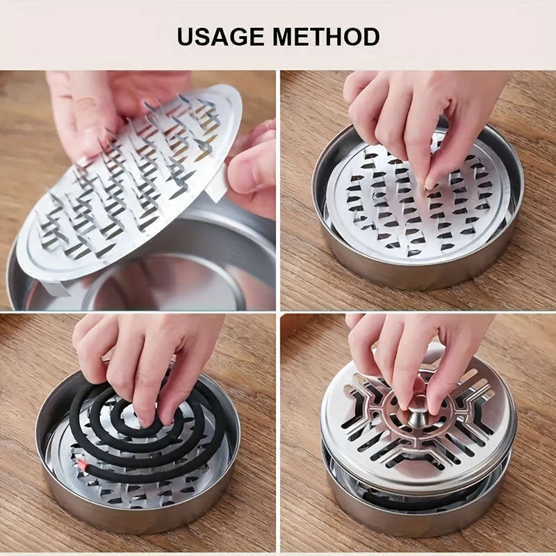 1pc Stainless Steel Mosquito Coil Holder with Lid and Ashtray Fireproof Heat-Resistant Home Deco