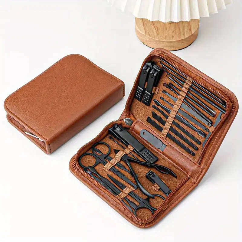 26pcs Luxury Faux Leather Nail Clipper Set Stainless Steel Manicure Pedicure Kit with Travel Case In