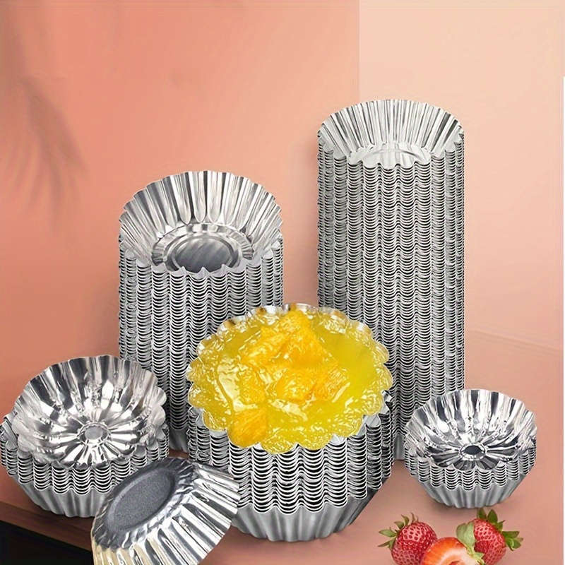 50pcs Reusable Aluminum Tart and Pudding Trays Baking Steamed Rice Cake Molds with Lids for