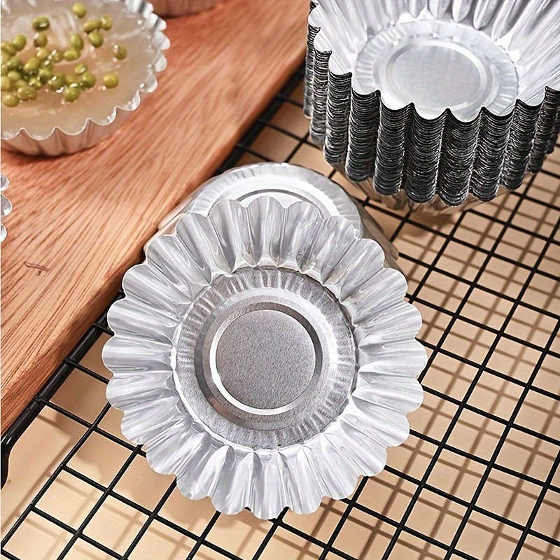 50pcs Reusable Aluminum Tart and Pudding Trays Baking Steamed Rice Cake Molds with Lids for