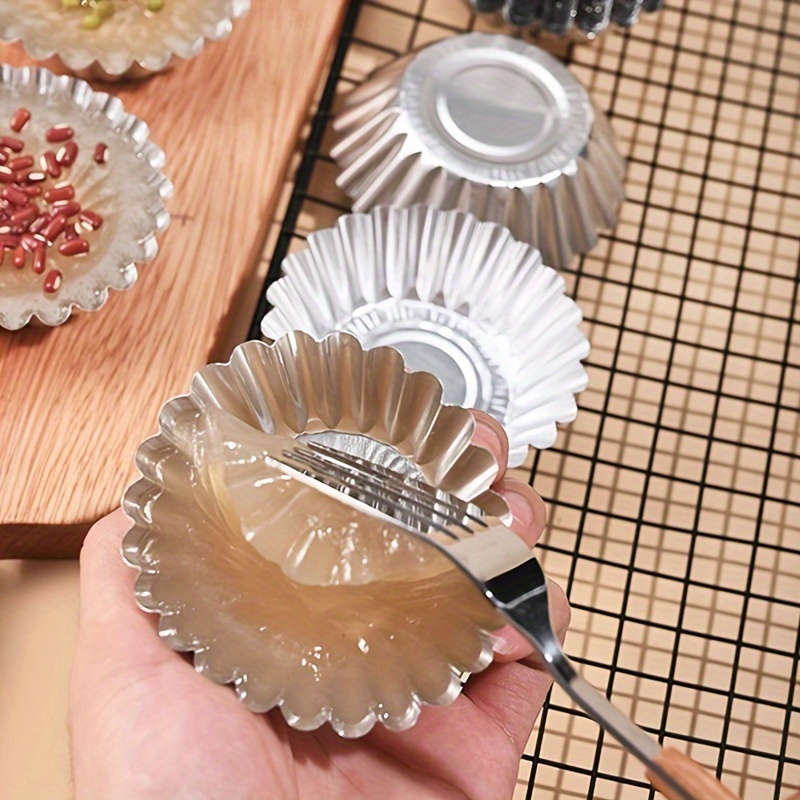 50pcs Reusable Aluminum Tart and Pudding Trays Baking Steamed Rice Cake Molds with Lids for