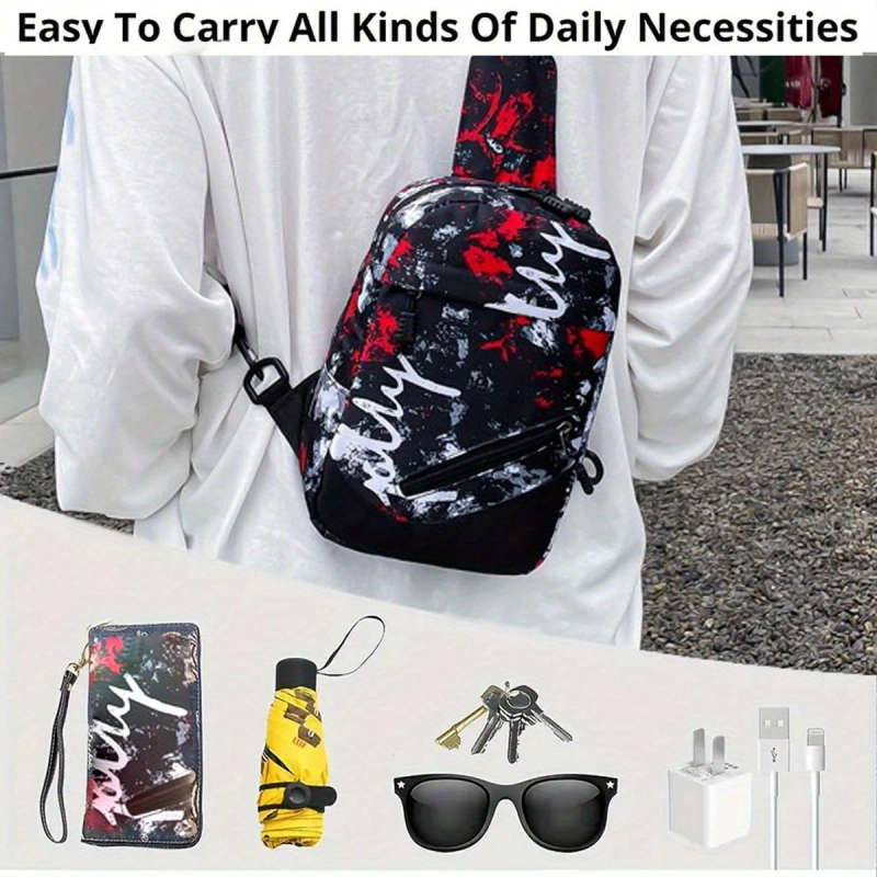 1pc Lightweight Nylon Sling Bag for Men with Adjustable Shoulder Strap Casual Chest Fanny Pack with