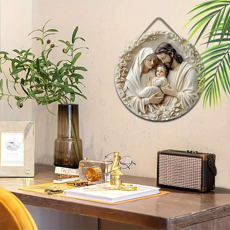1pc Wooden Nativity Scene Hanging Ornament Universal Holiday Jesus Family of Three Christmas Decorat