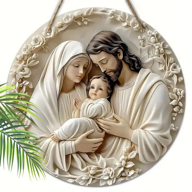 1pc Wooden Nativity Scene Hanging Ornament Universal Holiday Jesus Family of Three Christmas Decorat