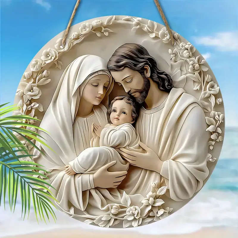1pc Wooden Nativity Scene Hanging Ornament Universal Holiday Jesus Family of Three Christmas Decorat