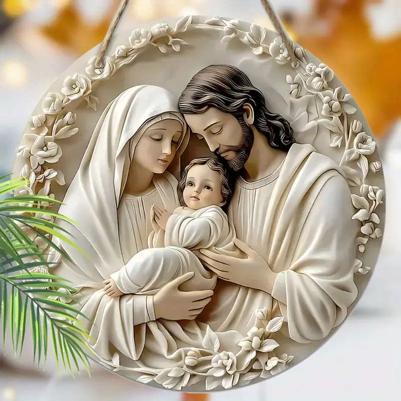 1pc Wooden Nativity Scene Hanging Ornament Universal Holiday Jesus Family of Three Christmas Decorat