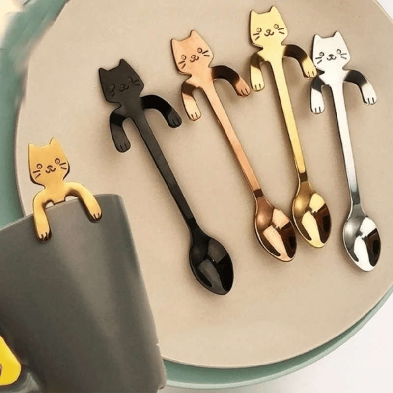 3pcs Stainless Steel Cat Shaped Coffee Spoons Set Mini Ice Cream Scoops Charming Kitchen Uten