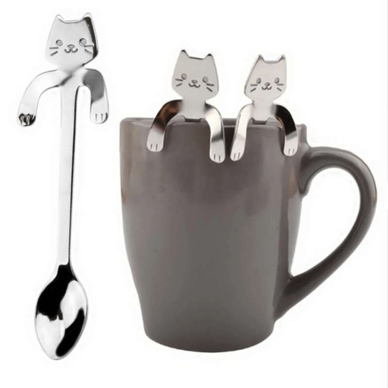 3pcs Stainless Steel Cat Shaped Coffee Spoons Set Mini Ice Cream Scoops Charming Kitchen Uten