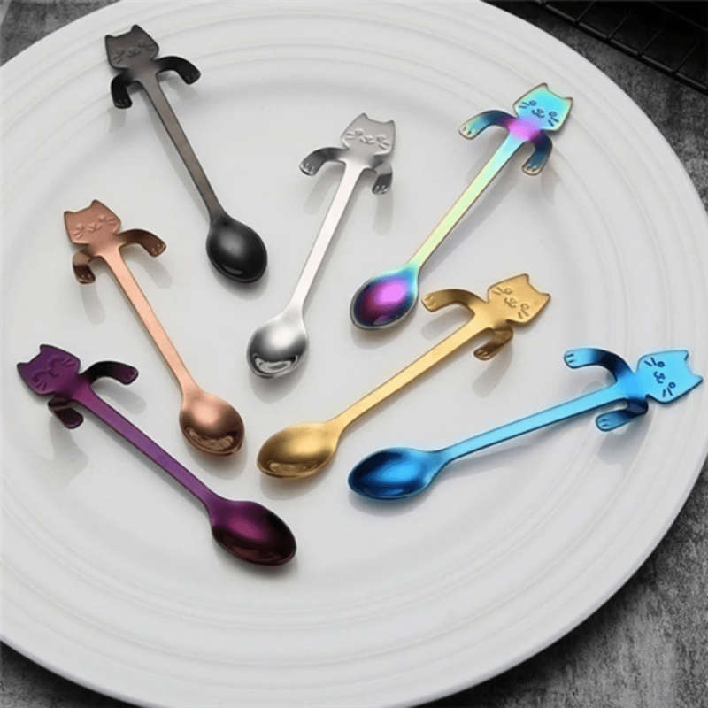 3pcs Stainless Steel Cat Shaped Coffee Spoons Set Mini Ice Cream Scoops Charming Kitchen Uten