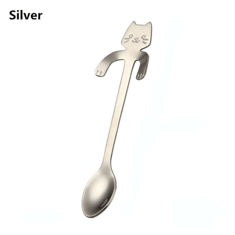 3pcs Stainless Steel Cat Shaped Coffee Spoons Set Mini Ice Cream Scoops Charming Kitchen Uten