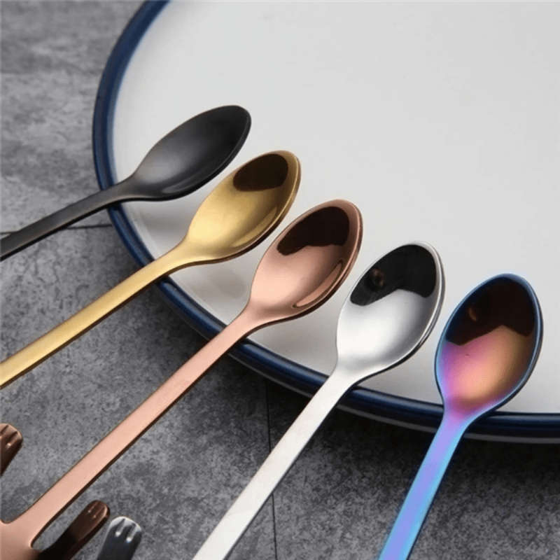 3pcs Stainless Steel Cat Shaped Coffee Spoons Set Mini Ice Cream Scoops Charming Kitchen Uten