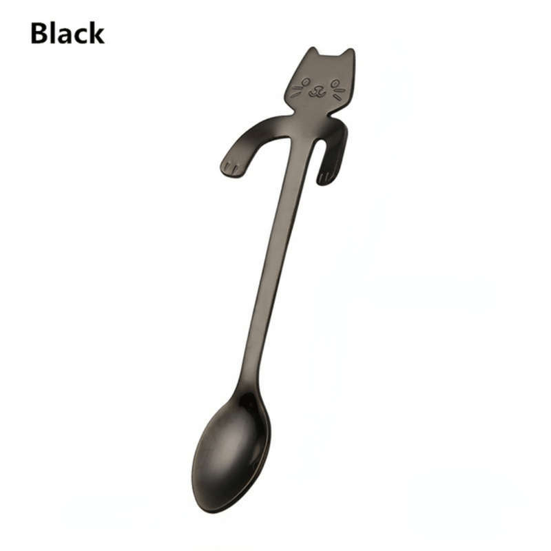 3pcs Stainless Steel Cat Shaped Coffee Spoons Set Mini Ice Cream Scoops Charming Kitchen Uten