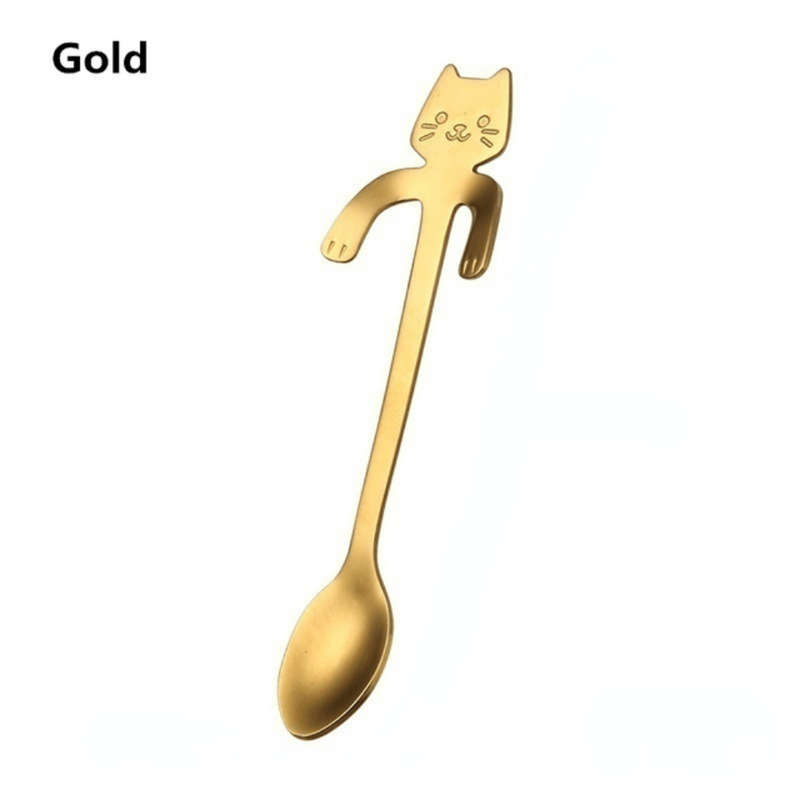 3pcs Stainless Steel Cat Shaped Coffee Spoons Set Mini Ice Cream Scoops Charming Kitchen Uten