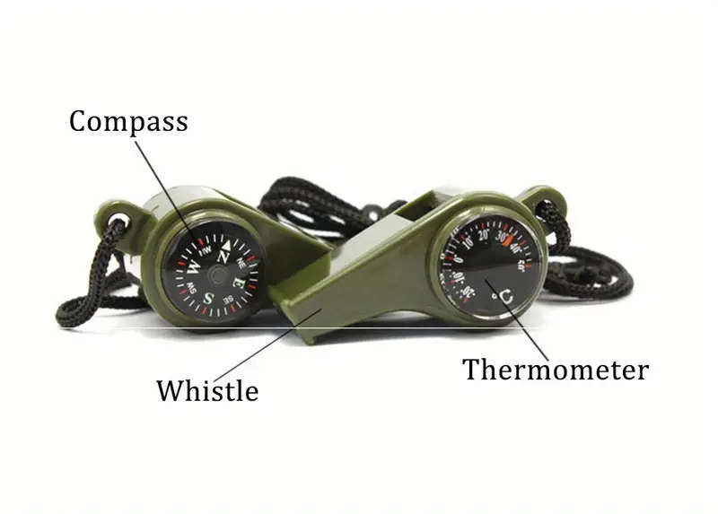 1 Piece 3-in-1 ABS Survival Whistle with Built-in Compass and Thermometer for Camping Hiking Outdoor