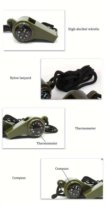 1 Piece 3-in-1 ABS Survival Whistle with Built-in Compass and Thermometer for Camping Hiking Outdoor