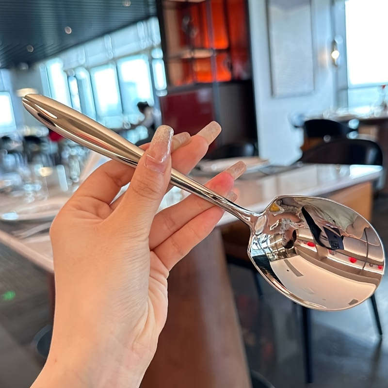 1pc Heavy-Duty Stainless Steel Serving Spoon with Ergonomic Thick Handle for Kitchen Dining R